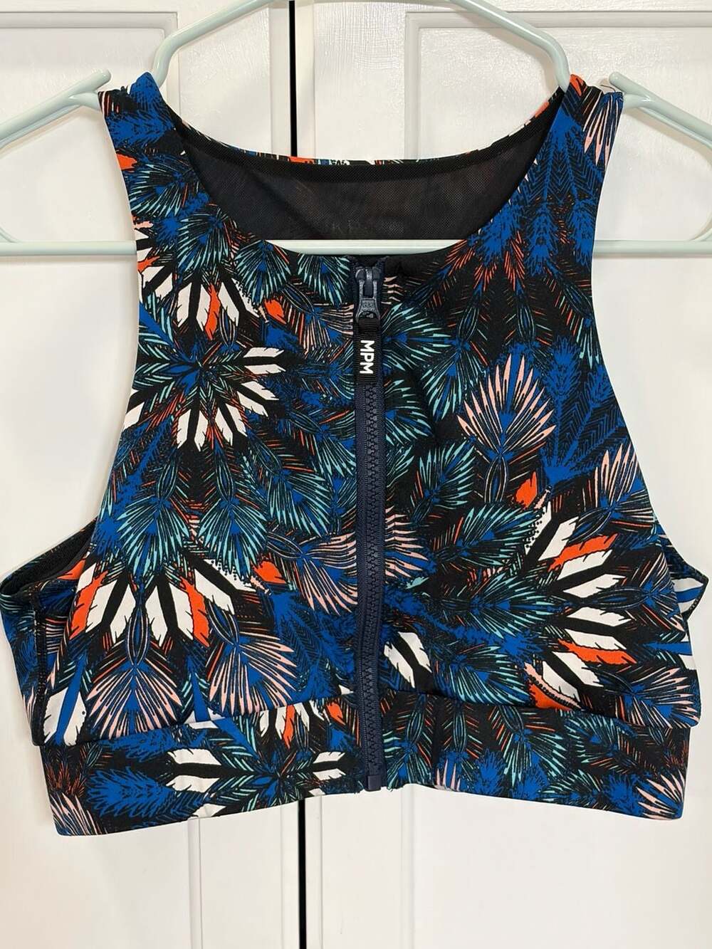 Mink Pink Move (MPM) Tropical Palm Print Zip-Front Athletic Sports Bra